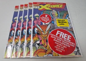 X-Force #1 (x5) 1991 [NM] Complete Card Set Deadpool Cable High Grade Sealed - Bild 1 von 11