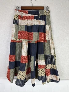Prairie Patchwork Midi Skirt Sz M Hippie Boho Cottagecore Metallic Detail - Picture 1 of 11