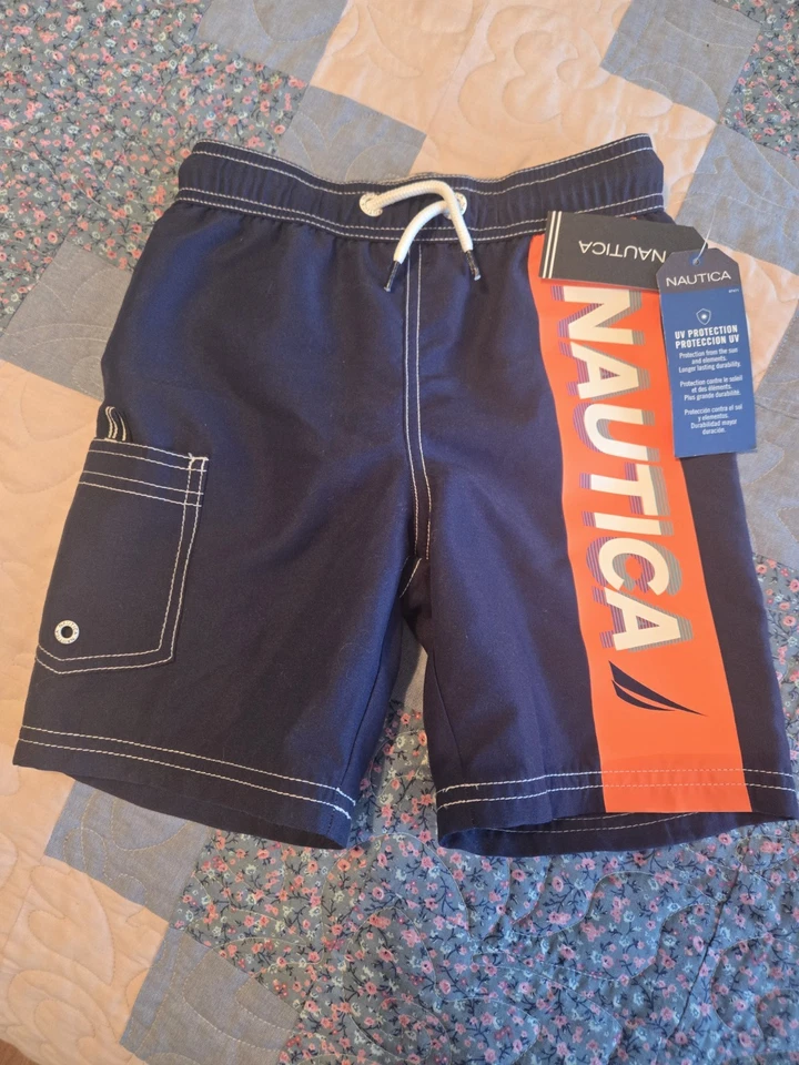 Boardshort de natación Nautica Navy Boy, naranja 4-pequeño nuevo con etiquetas 50+UPF rendimiento  Foto 1 de 4