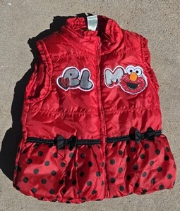 Sesame Street Elmo Red Girls Puffer Vest Size 3T Polka Dot Ruffle Trim - Picture 1 of 3