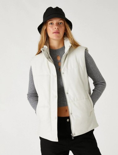VETEMENTS Cappotto smanicato donna vera pelle di agnello bianco puffer jacket