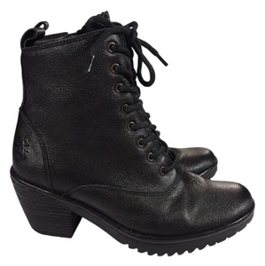 Fly London Schnürstiefeletten Wune schwarz Kieselstiefel klobig viktorianisch Größe 8 W - Bild 1 von 7