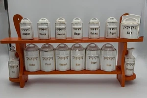 Miniatur Lustreware Gewürzkanister Set mit Gestell Salzkeller Öl & Essig Karaffen - Bild 1 von 18