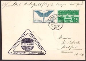 Switzerland, 1933 Bremen Katapultflug postcard to USA  -HG88 - Picture 1 of 3