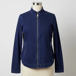 LIVERPOOL Jeansjacke Damen Large Blau Full Zip Kragenlos Stretch Minimalistisch - Bild 1 von 9