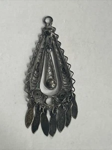 Lampadario vintage filigrana arte Israele tono argento goccia etnico vintage - Foto 1 di 7