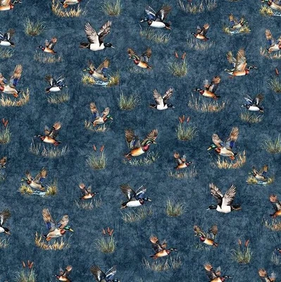 Tesoros acolchados - Campo forestal y arroyo - Patos - Azul acero Foto 1 de 4