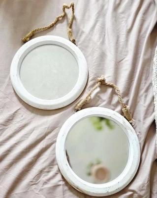 Round White Decor Mirrors - Set of Two - Image 1 of 4