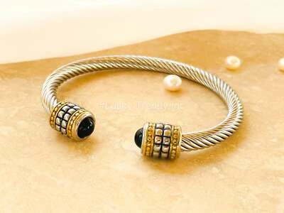 Brazalete Brazalete de Titanio Lucky Trendy con Gemas Negras, 6.49-7" Foto 1 de 3