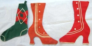 Felt Victorian Boots and 1 Felt Argyle Sock Decorations Lot of 2 - Picture 1 of 4