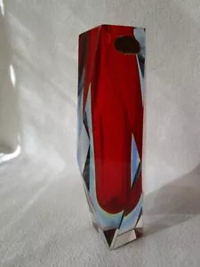 Murano Glas Vase Blockvase Überfang rot gelb blau klar Vieleck 21,5cm Sammlung - Bild 1 von 11