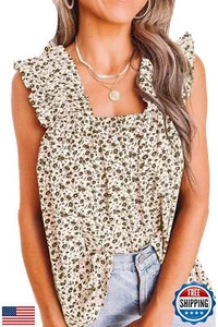 PRETTYGARDEN Womens Blouse Sleeveless Boho Floral Tank Tops Summer Casual Sle - Picture 1 of 5
