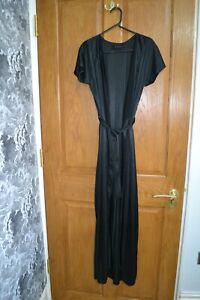Womens long black silky sexy wrap-over gown nightwear