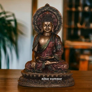 Bronze Buddha Statue 26cm Handcrafted Sculpture Spiritual Decor Meditation Altar - Picture 1 of 10