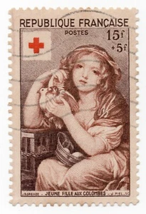 1954 - Francia - Cuadros pro cruz roja, 15 f. + 5 f. Greuze usado - Imagen 1 de 1