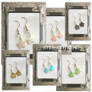 OHRRINGE HÄNGER PERLMUTT MUSCHEL STERN STAR weiß türkis grün rosa silber - Bild 1 von 6