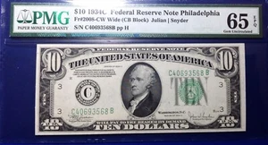 1934C $10 Federal Reserve Note Fr-2008-C Philadelphia PMG65 Gem EPQ - Picture 1 of 2