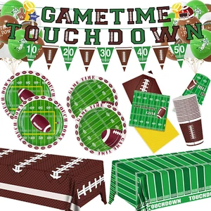 Football Party Supplies Kit Serve 24,Football Dinner Plates, Dessert Plates, Nap - Picture 1 of 6