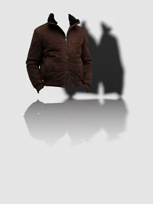 $1195 Neiman Marcus Men's Brown Suede Puffer Shearling Collar Jacket Size Small - Image 1 of 2