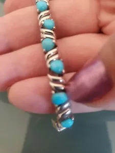 Sleeping Beauty Turquoise Silver Designer Tennis Bracelet 8" NWOT $344 - Picture 1 of 9