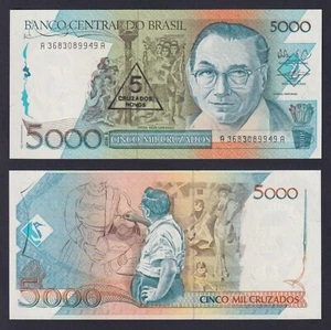 Banknote Brazil 5 Cruzados Novo On 5000 Cruzados 1989 P 217b Fds / UNC - Imagen 1 de 1