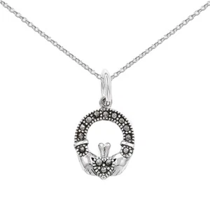Neu Silber & Marcasit Keltisch Claddagh Anhänger und Kette Schmuck - Bild 1 von 1
