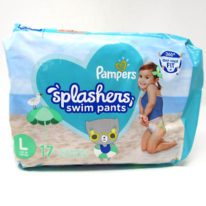 Pampers Splashers Swim Pants Size L 17 Disposable Gap Free Fit 31lbs+ Diaper NEW