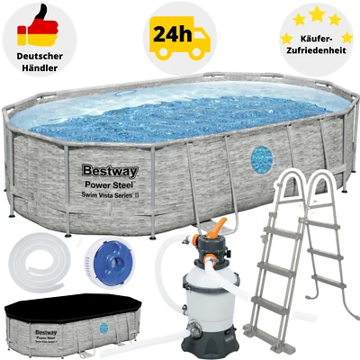 Bestway Pool Power Steel mit Sandfileranlage Gartenpool Komplett-Set Oval 56946 - Bild 1 von 4