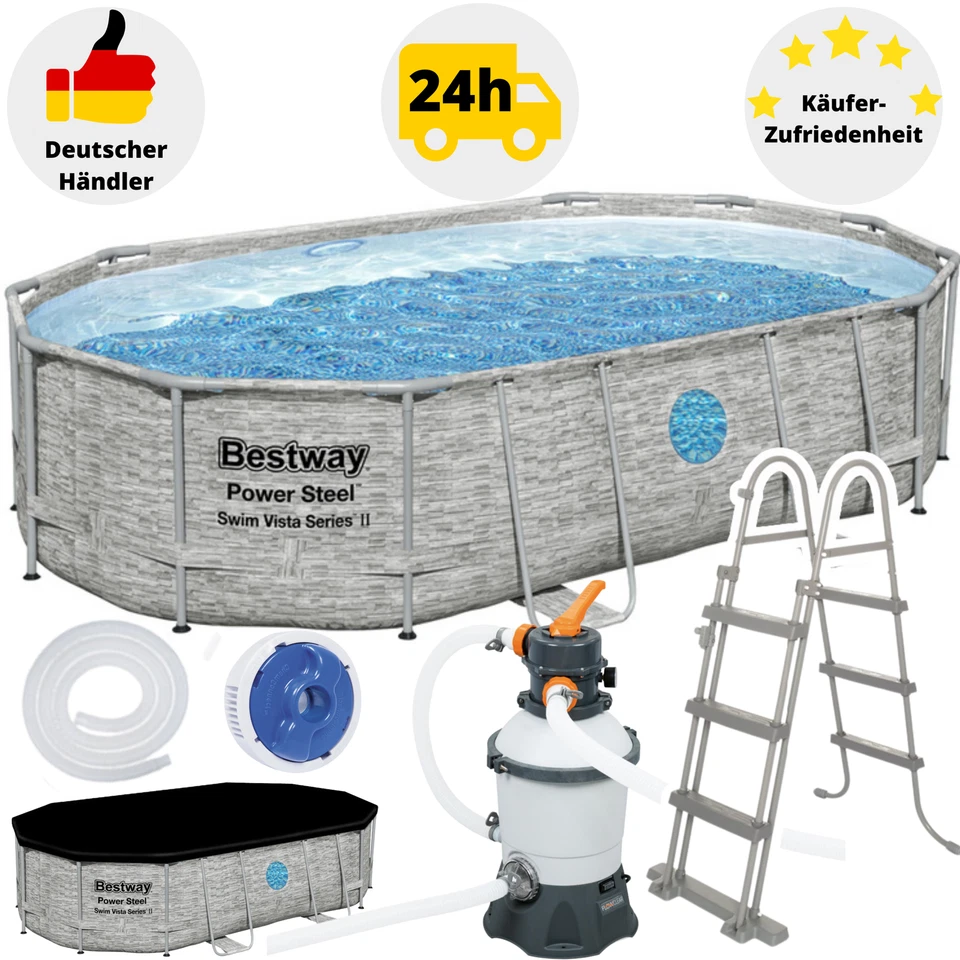 Bestway Pool Power Steel mit Sandfileranlage Gartenpool Komplett-Set Oval 56946 - Bild 1 von 4