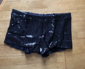 Kurze Damenshorts Pailletten Glitzer Glitzer schwarz neu Stretch Party Konzert XXL - Bild 1 von 8