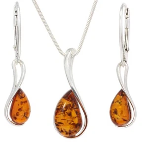 SET GIOIELLI ARGENTO AMBRA BALTICA 925 ORECCHINI E CATENA COLLANA CERTIFICATI - Foto 1 di 8