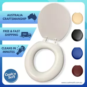 Cush'n Soft Padded Toilet Seat - Aus Made - Versatile Fit - 9 Colours - Picture 1 of 46