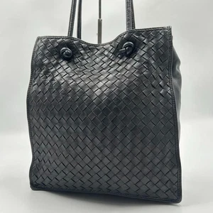 BOTTEGA VENETA Intrecciato Leather Tote Shoulder Bag Black Authentic 10.6" - Picture 1 of 10