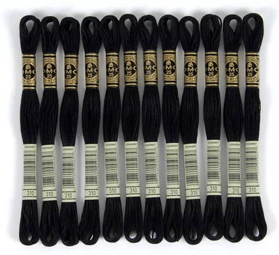 DMC Pack of 12 Black Six Strand Embroidery Cotton Floss 8.7yd Each Skein - Image 1 of 4