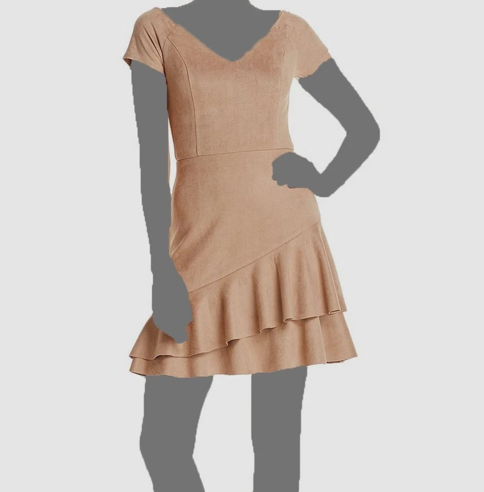 Aqua Womens Taupe Faux Suede V-neck Party Mini Dress XS BHFO 3288