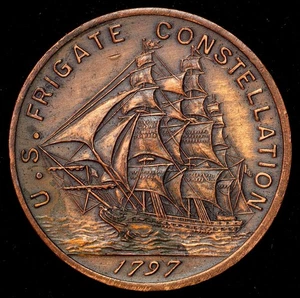 Constelación de fragata de EE. UU. "1797" acuñada con partes del barco moneda medalla bronce - Imagen 1 de 2