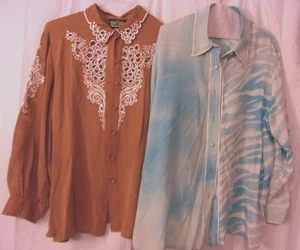 Lot of 2 Bob Mackie Tops 1 Blue 1 Brown 100% silk Size 1X Very Good Condition - Picture 1 of 7