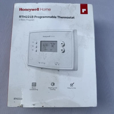 Honeywell Resideo Home RTH221B Programmable Thermostat White Clock Display - Image 1 of 4