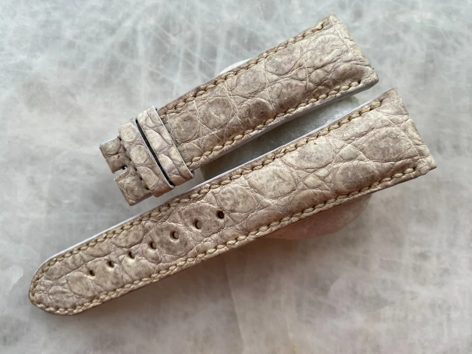 Correa de reloj de cuero con estampado de cocodrilo cocodrilo cocodrilo blanco roto 22 mm/18 mm Foto 1 de 1