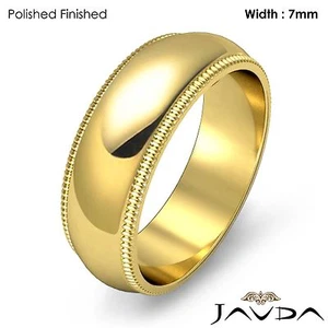 Dome Milgrain Edge Ring Men's Wedding Solid Band 7mm 18k Gold Yellow 9.8g 8-8.75 - Picture 1 of 4