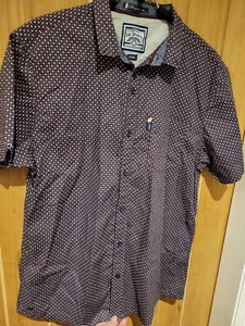 Retro Le Shark - Check Gingham Shirt - Large Burgundy Blue 100% Cotton - Picture 1 of 7