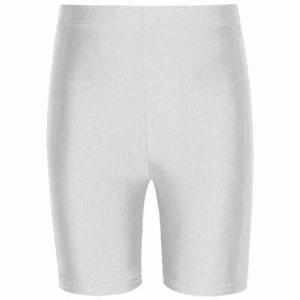 Girls Boys White Cycling Lycra Shorts PE School Dance Running Gym Swim Sports - Picture 1 of 1