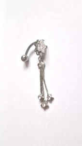 Belly Button Piercing Dangle Drop Star With White Stones - Picture 1 of 5