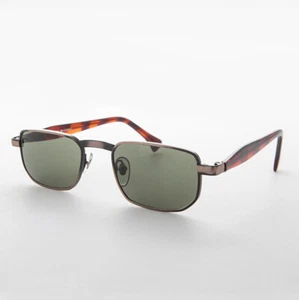 Slim Rectangular Vintage Sunglass with Copper Frame / Green Lens - Clint - Picture 1 of 3