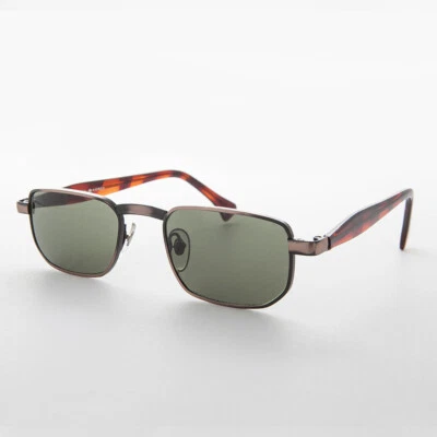 Slim Rectangular Vintage Sunglass with Copper Frame / Green Lens - Clint - Image 1 of 3