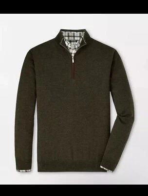 Peter Millar Autumn Crest Suede Trim Merino Wool Juniper 1/4 Zip Pullover Sz XXL - Image 1 of 4
