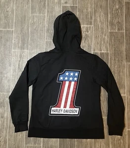 Harley Davidson Womens Size Large Racing USA Logo Hoodie Black Long Sleeve NWT - Picture 1 of 5