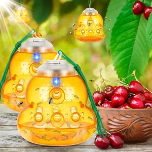 Solar Wasp Trap, Outdoor Hanging LED Blue Light Bee Catcher, Non-Toxic Reusable - Picture 1 of 8