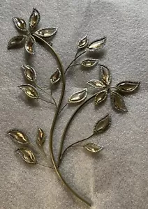 LOVELY LEAVES METAL WALL ART WITH A GOLD FINISH AND ACRYLIC JEWELS 25” TALL - Picture 1 of 12