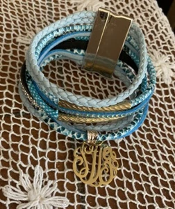 Turquoise Blue Wrap Bracelet Braid Rhinestone Boho Hippie Bohemian Magnet Clasp - Picture 1 of 2